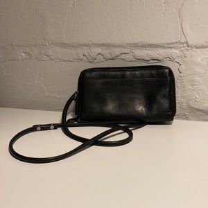 Fossil black leather crossbody/wallet